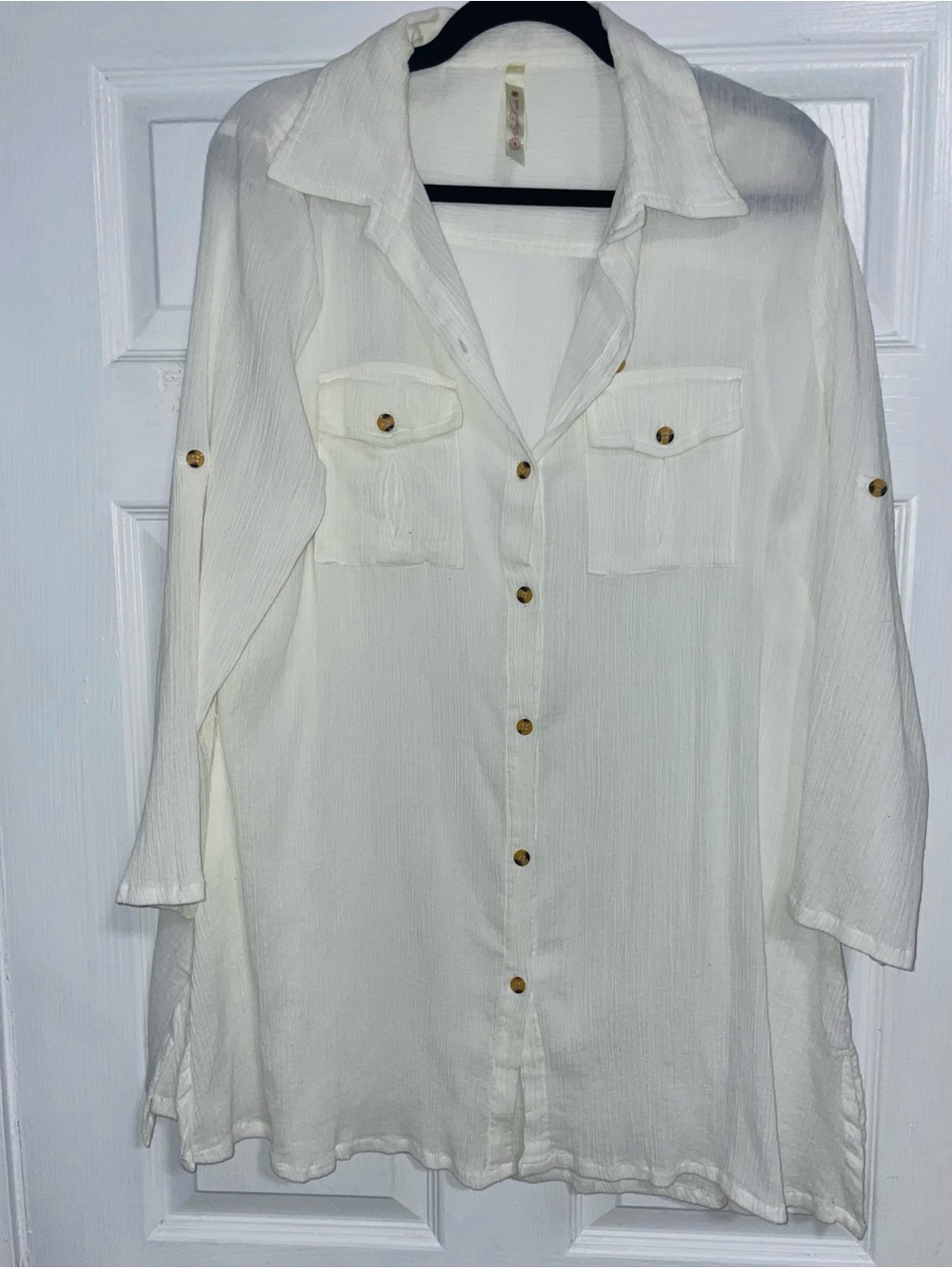 Women's Cream Midi Button-Front Shirt Dress